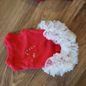 Candy Cane Princess Dog Holiday Dress with white ruffles, small